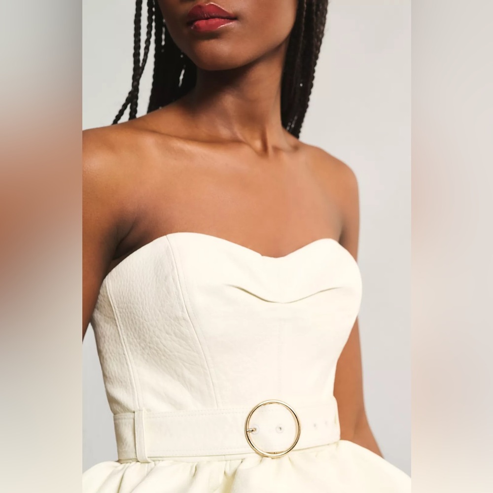 Anthropologie Faux Leather Strapless Mini Dress Ivory Bubble Medium - Picture 6 of 16